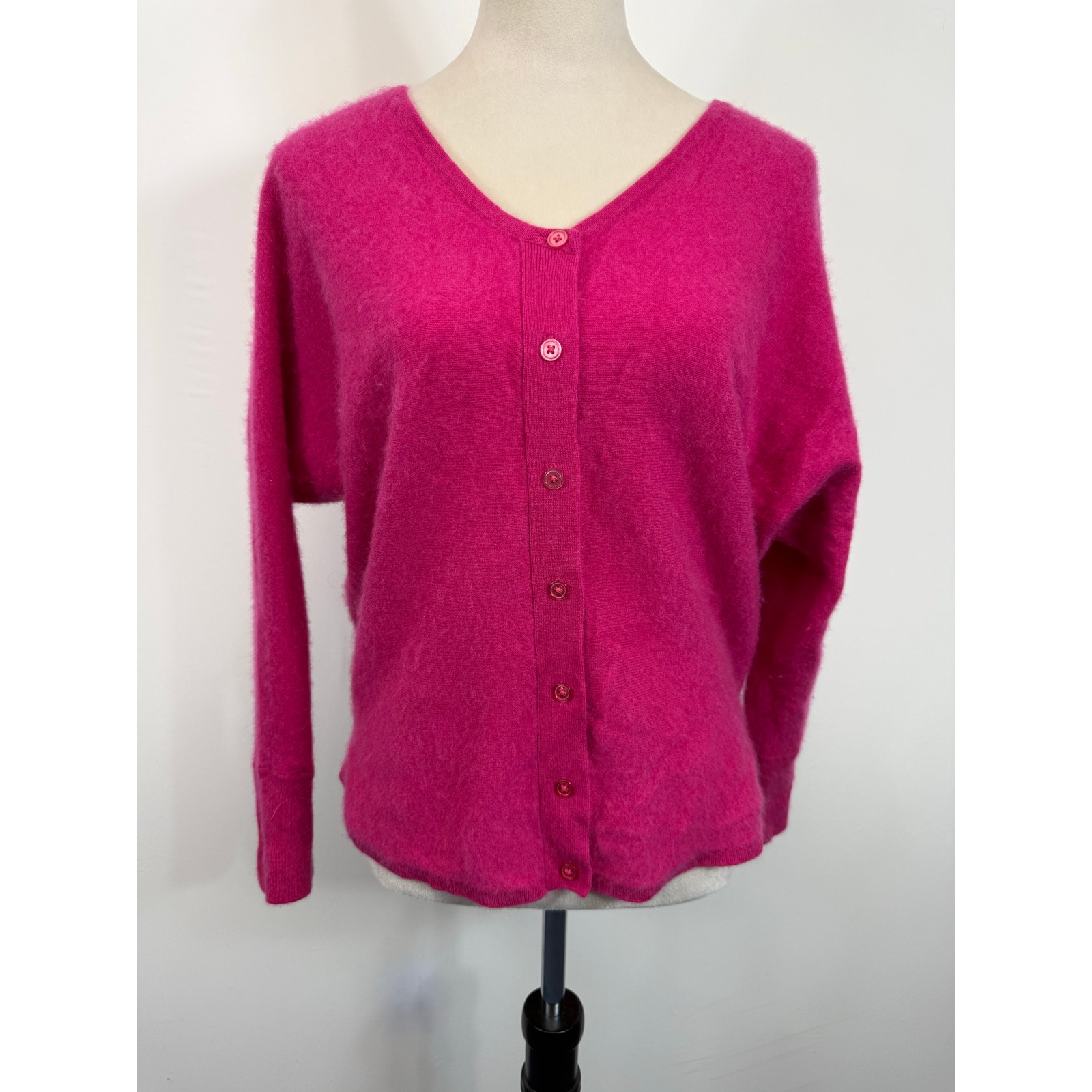Garnet Hill Cashmere Cardigan Magenta Hot Pink Oversized - Size Xs